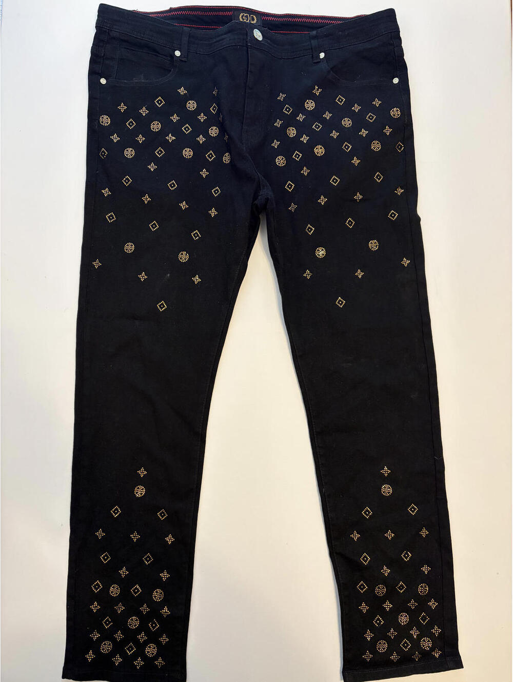 Gold Lux Black Embellished Straight Leg Jeans (Size 44x32)